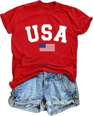 American Flag Shirts for Women: USA Flag Graphic Tee 4th July T Shirt Blouse Tops
