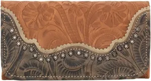 American West Leather Women's Saddle Ridge Tri-Fold Wallet Rust Copper One Size