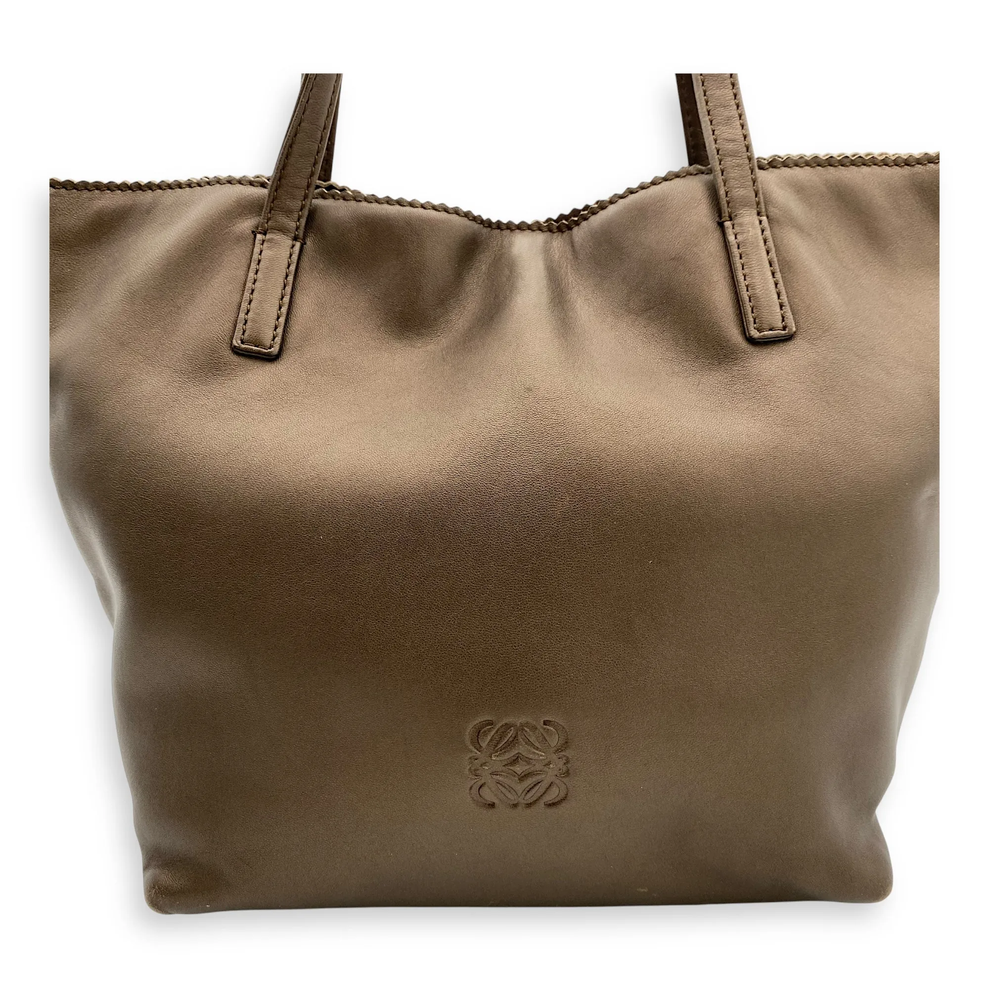 Anagram Brown Tote Bag in Calfskin, Silver hardware