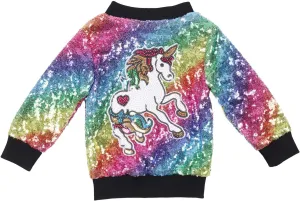 ANATA Girl Unicorn Sequin Jacket Kids Casual Bomber Jacket Zipper Coat Outwear