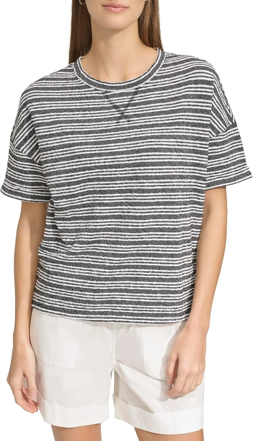 Andrew Marc Women's Short Sleeve Crewneck Relaxed Fit Pullover