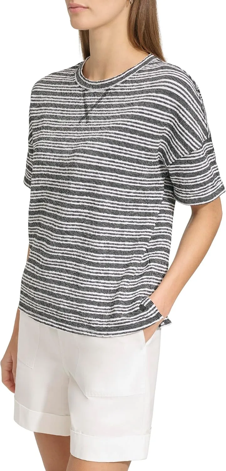 Andrew Marc Women's Short Sleeve Crewneck Relaxed Fit Pullover