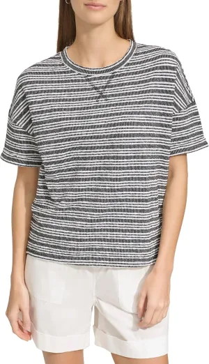Andrew Marc Women's Short Sleeve Crewneck Relaxed Fit Pullover