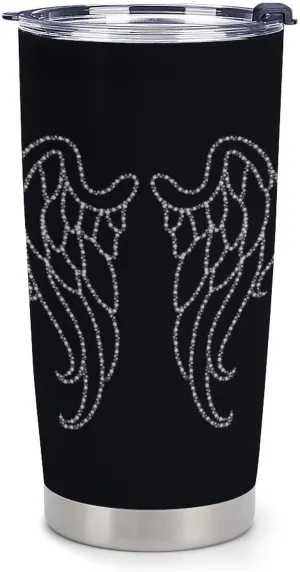 Angel Wings Water Cup Plastic Car Cup with Straw Lid Coffee Mug Slim Travel Cup