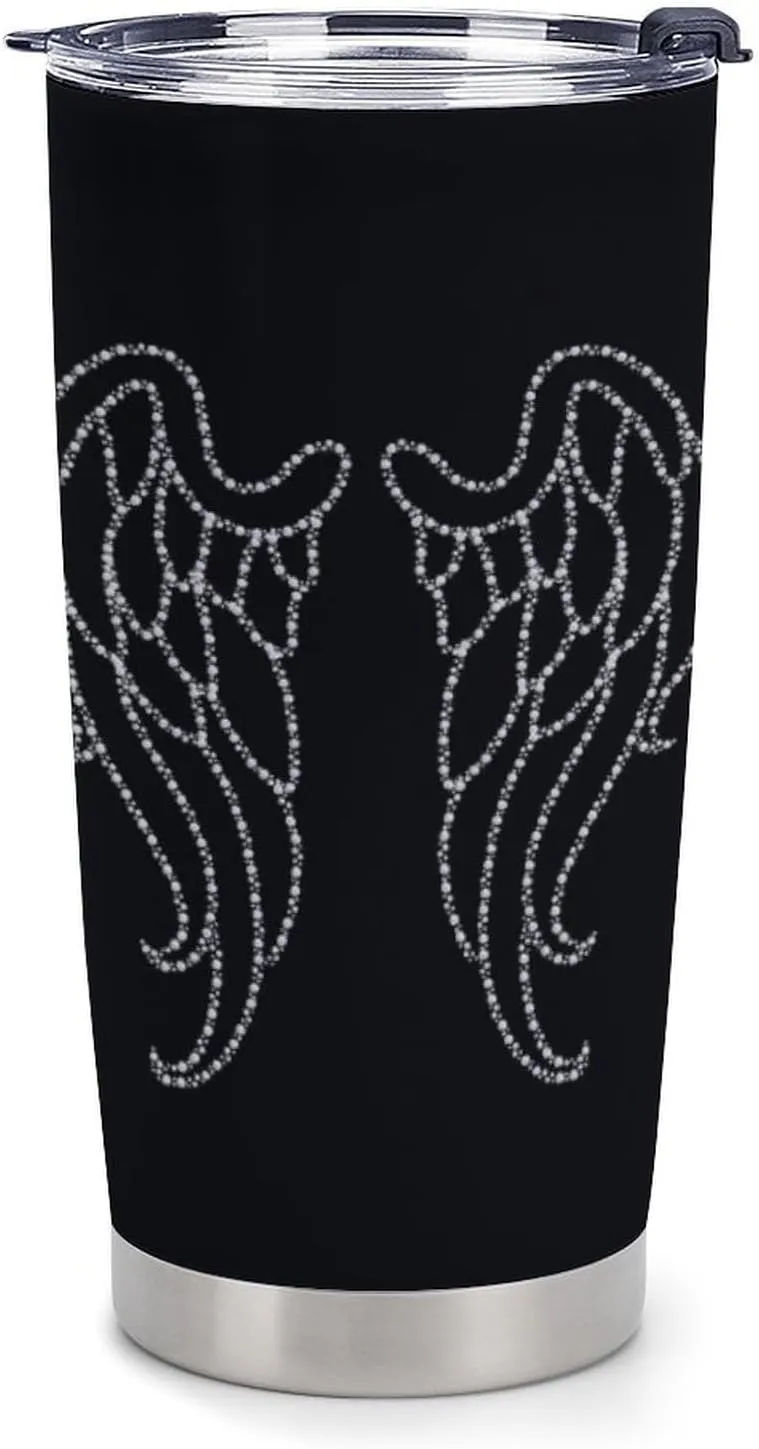 Angel Wings Water Cup Plastic Car Cup with Straw Lid Coffee Mug Slim Travel Cup