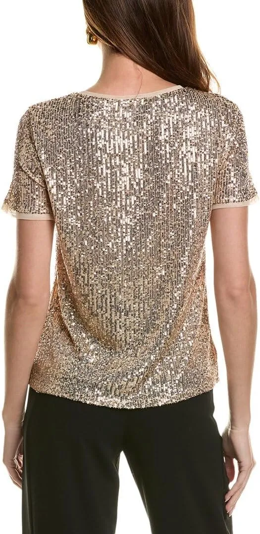 Anne Klein Women's Sequin W/Triple Mesh Ss Banded Tee