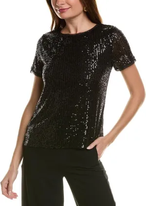 Anne Klein Women's Sequin W/Triple Mesh Ss Banded Tee