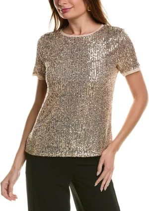 Anne Klein Women's Sequin W/Triple Mesh Ss Banded Tee
