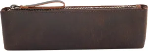 Antiq Leather Make-up & Pencil Pouch, Zippered Essentials Case, Brown