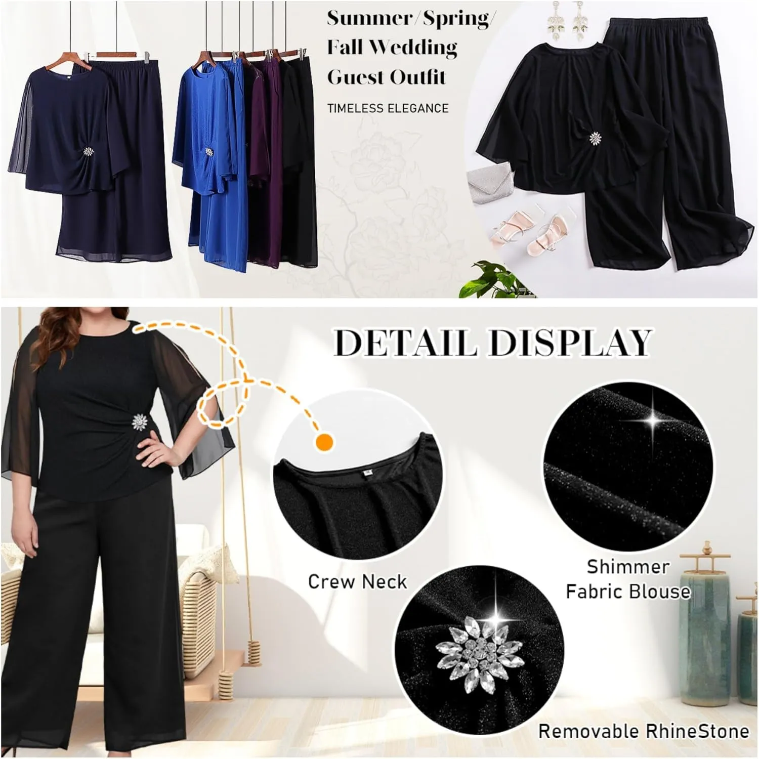 AOVDE Plus Size Pant Suits Mother of Bride Dressy Pant Suits 2 Piece Outfits with Pockets for Women Wedding Guest
