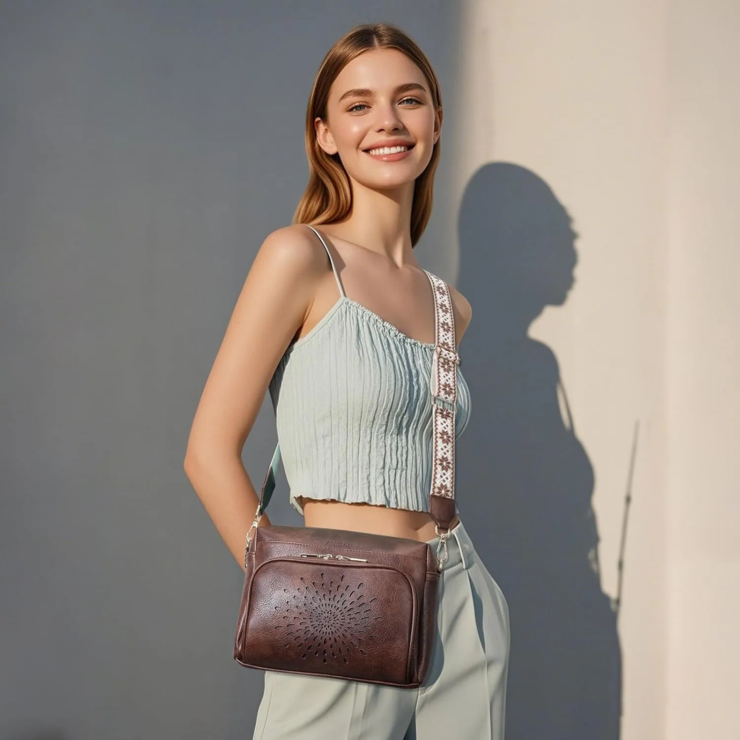 APHISON Crossbody Bags for Women, Vegan Leather Sunflower Crossbody Phone Purse Shoulder Handbags with Adjustable Strap