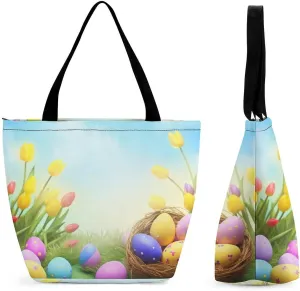 April Easter Tote Bag Shoulder Shopping Bag Reusable Grocery Bag for Travel Work Friendship Gift