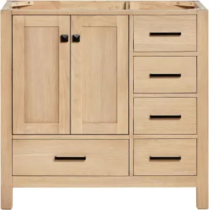 ARIEL Cambridge 36 Inch Oak Single Sink Bathroom Vanity Base only, Dovetail Drawers, Matte Black