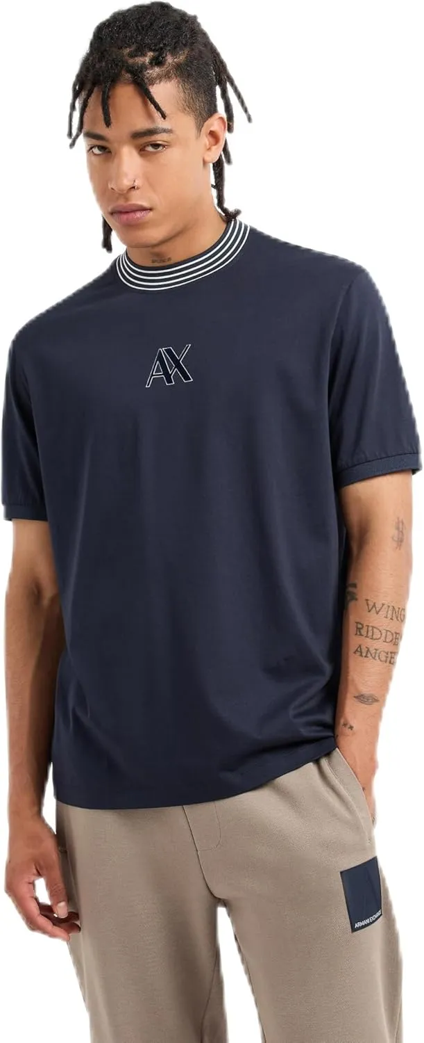 Armani Exchange Men's Ax Logo with Triple Tipped Neckline Regular Fit Mercerized Cotton Tee