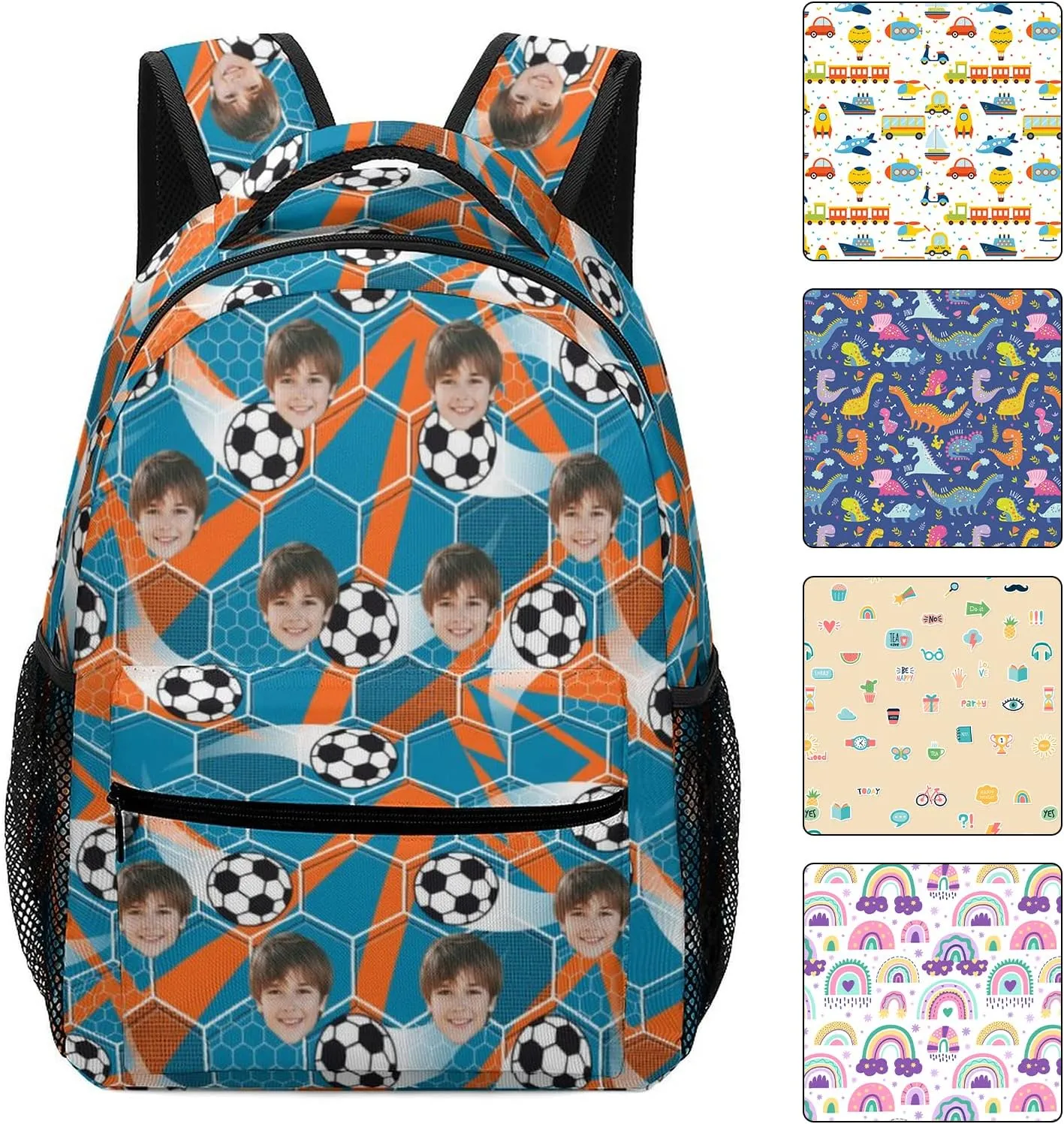 Artsadd Custom Student Backpack with Face, Personalized Football Schoolbag Travel Backpack for Boys Teens, Personalized Photo Daypack Funny Gifts for New Semester Preschool Birthday & Back to School
