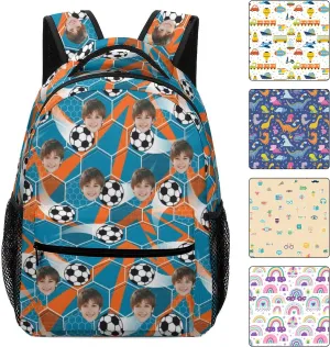 Artsadd Custom Student Backpack with Face, Personalized Football Schoolbag Travel Backpack for Boys Teens, Personalized Photo Daypack Funny Gifts for New Semester Preschool Birthday & Back to School