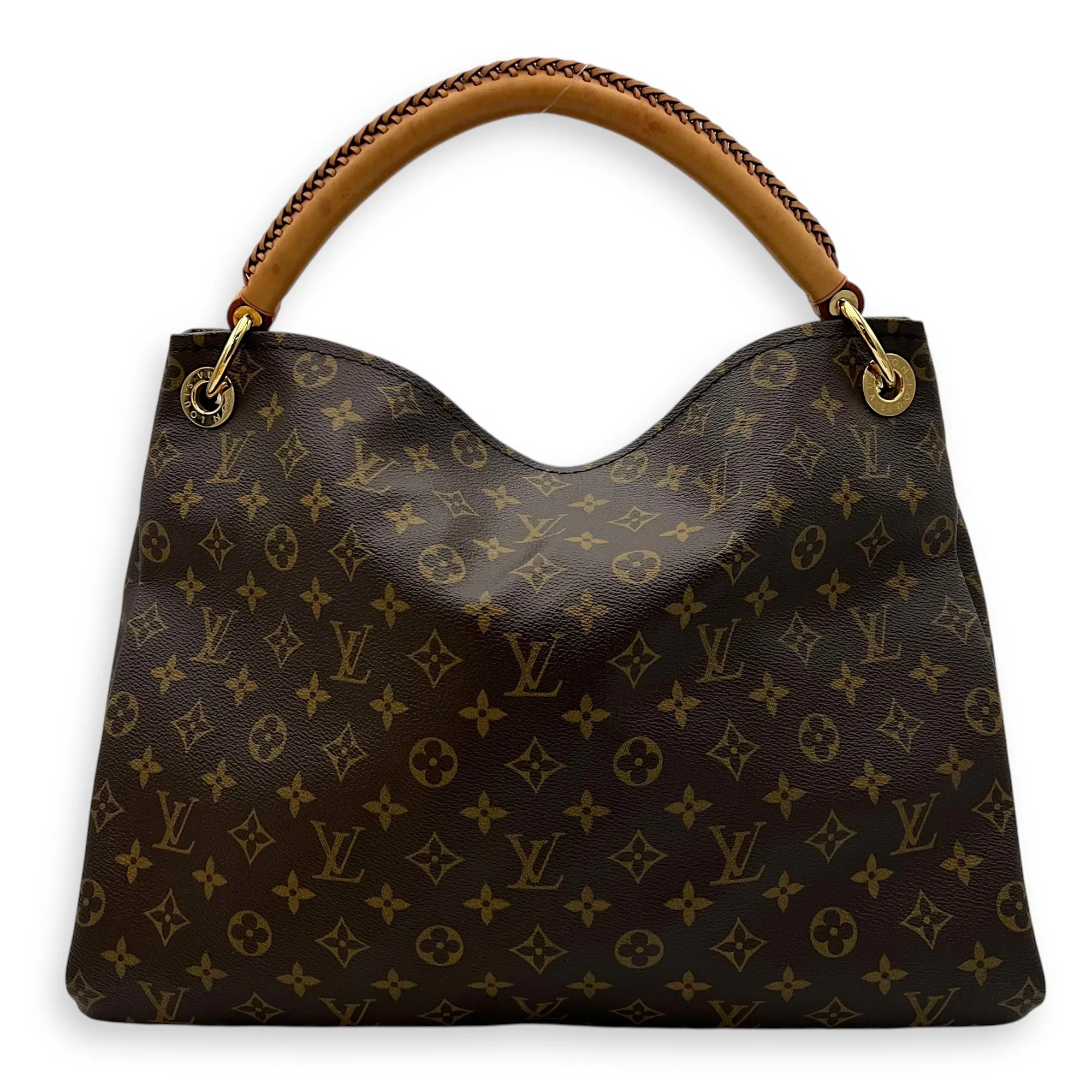 Artsy Brown Top Handle Bag in Monogram Coated Canvas, Gold hardware