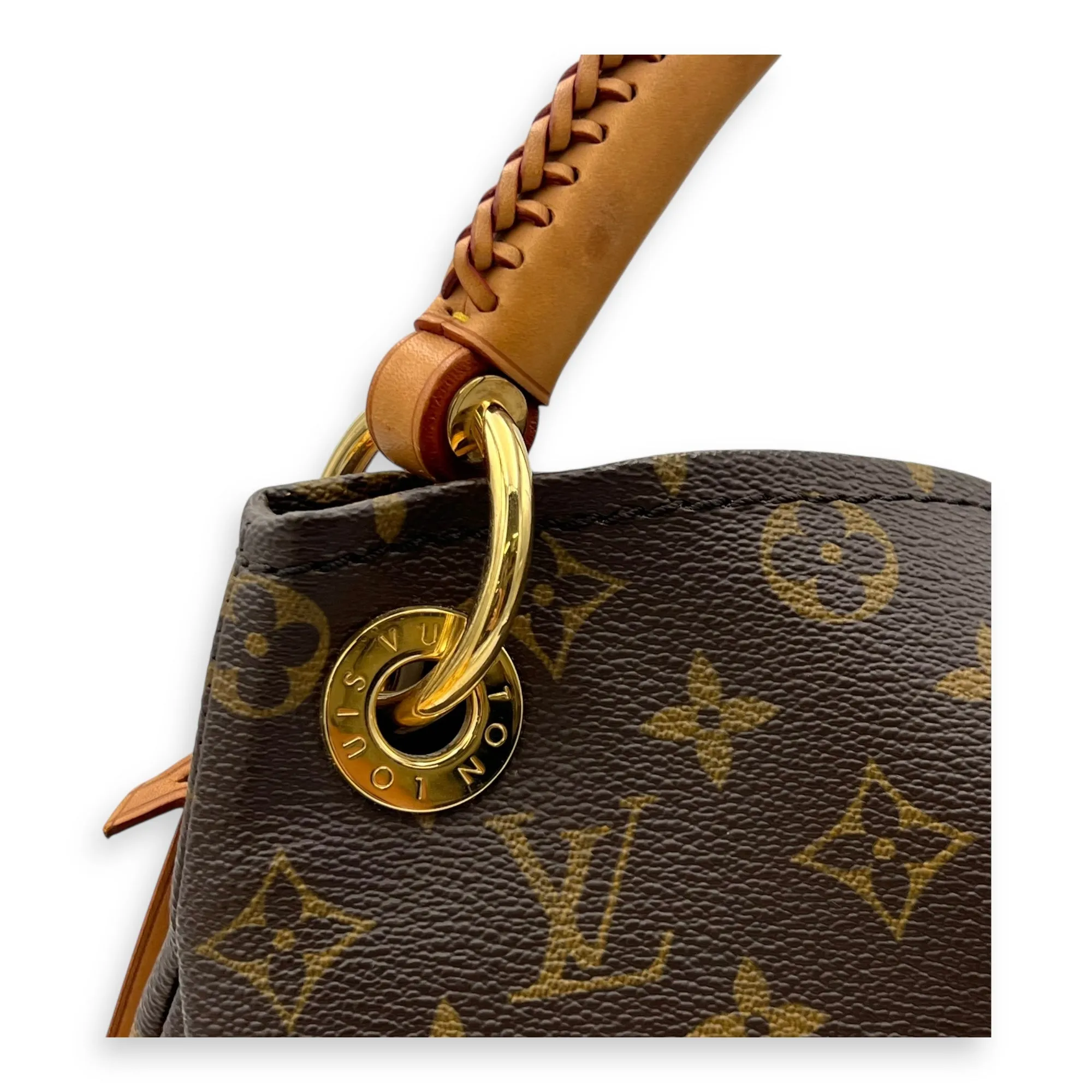 Artsy Brown Top Handle Bag in Monogram Coated Canvas, Gold hardware