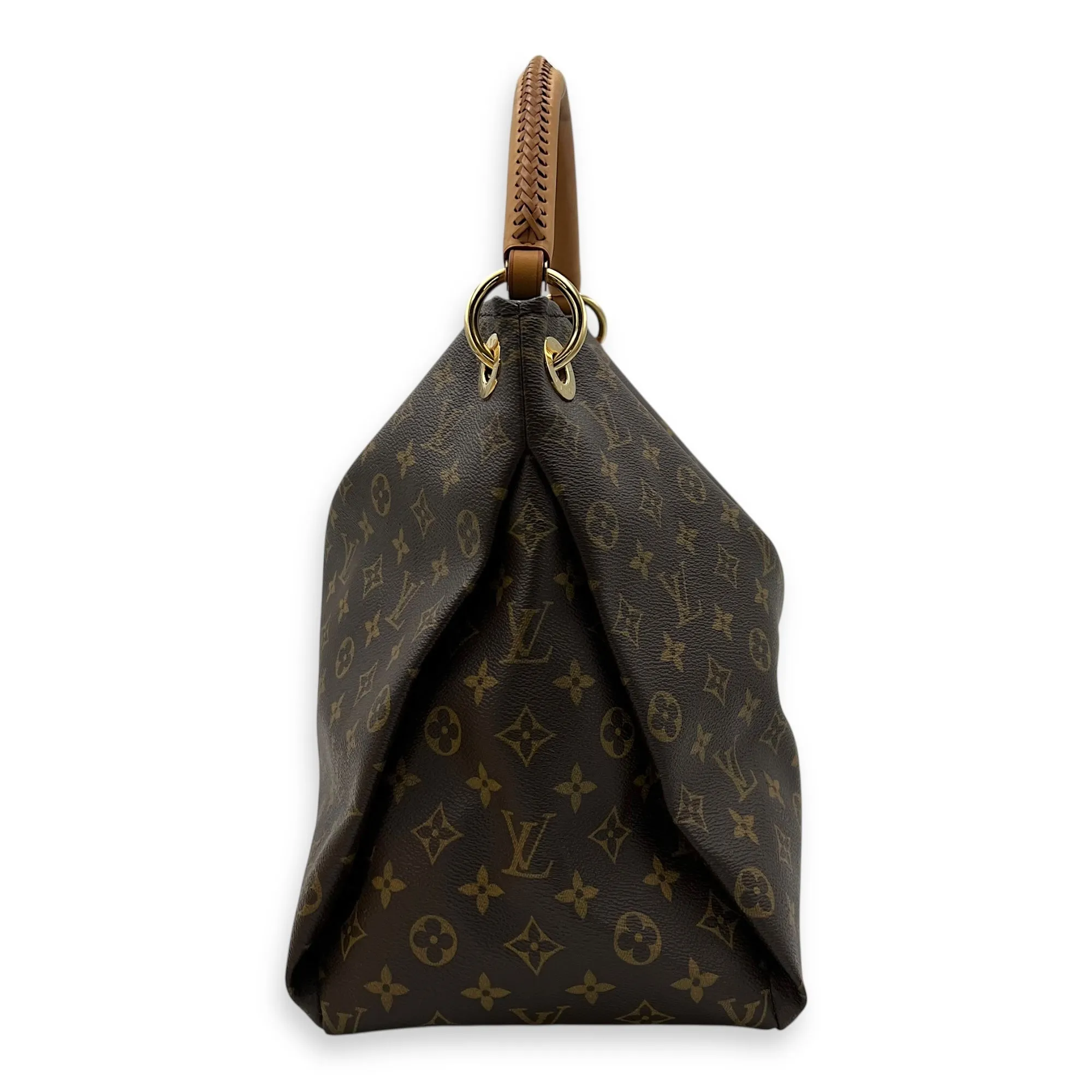 Artsy Brown Top Handle Bag in Monogram Coated Canvas, Gold hardware