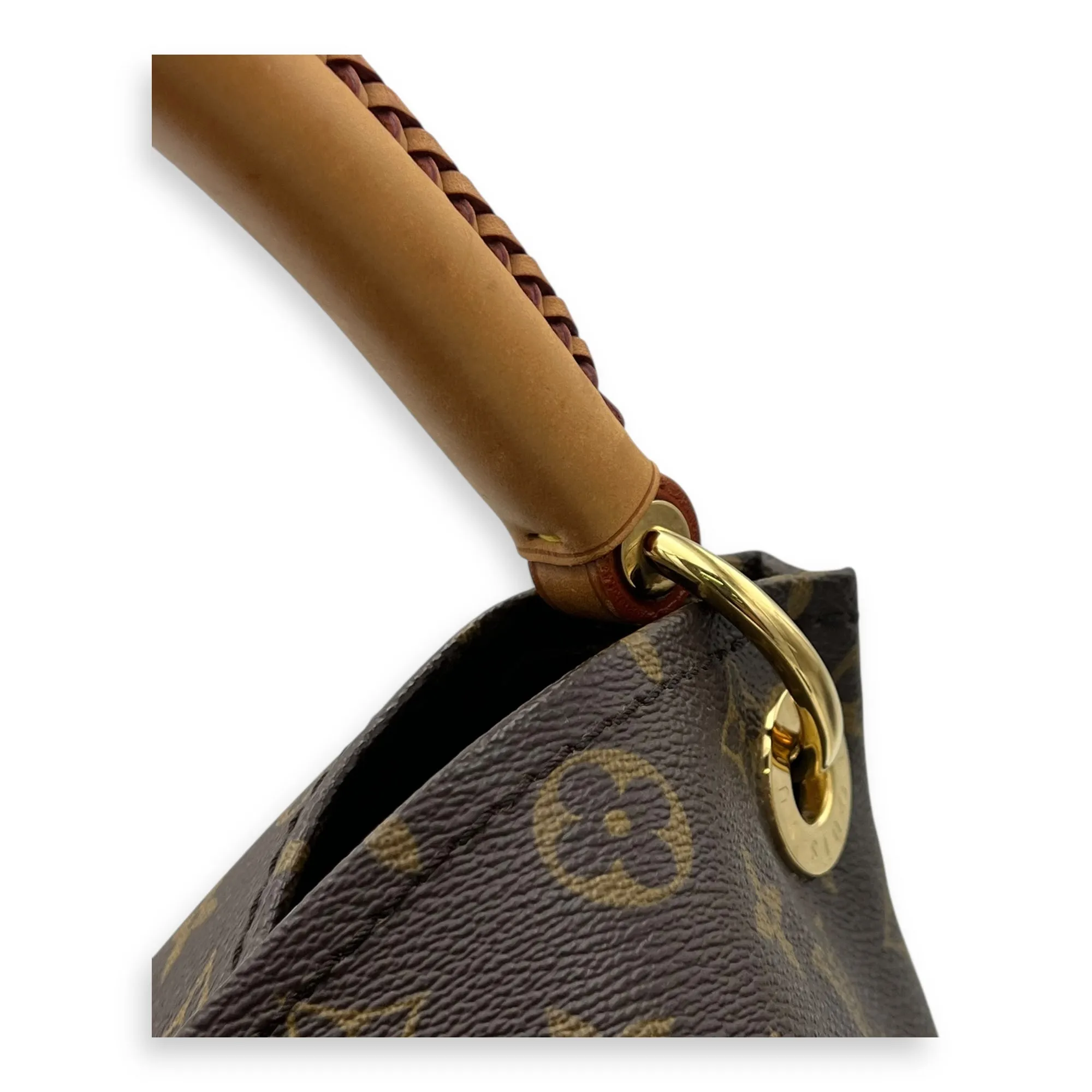 Artsy Brown Top Handle Bag in Monogram Coated Canvas, Gold hardware