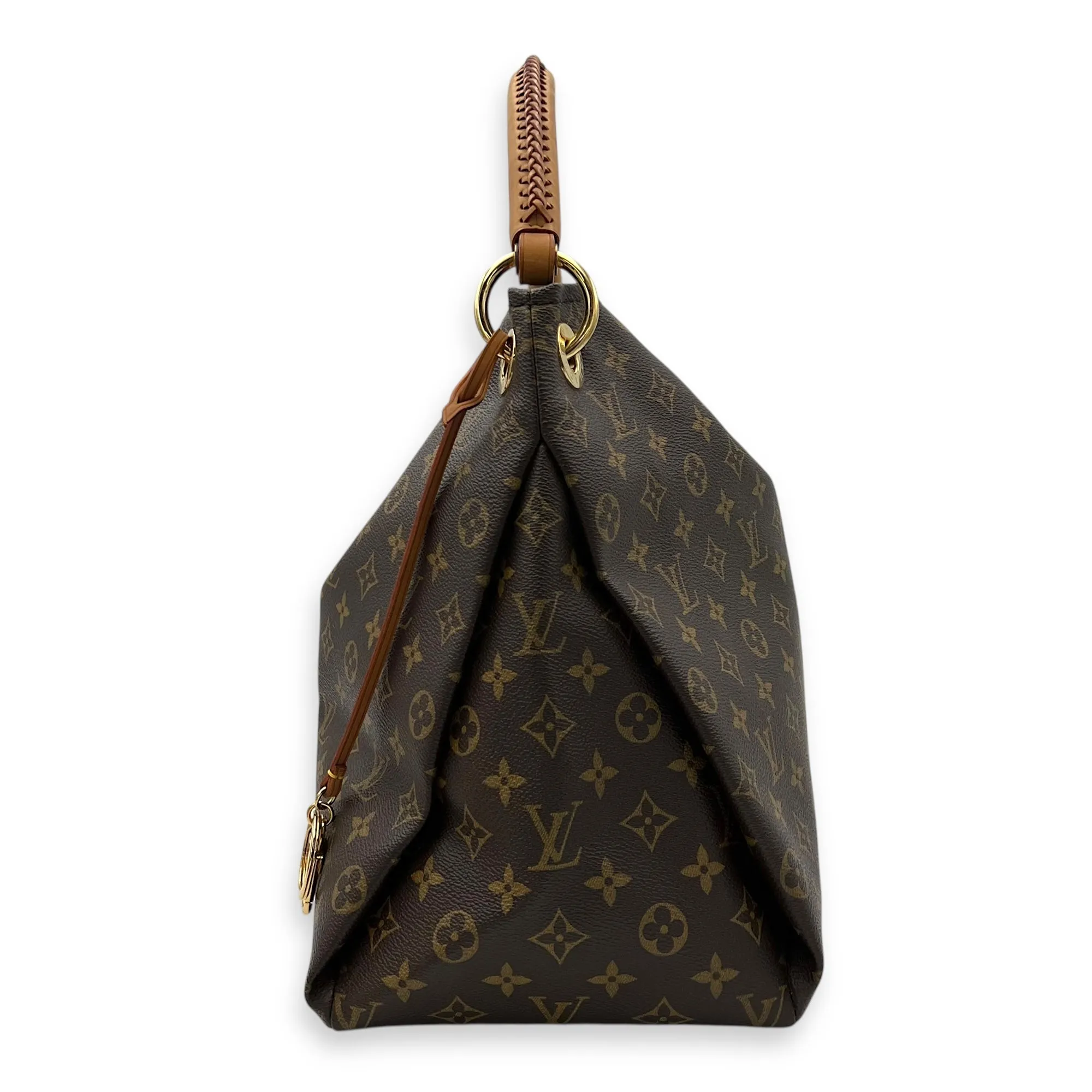 Artsy Brown Top Handle Bag in Monogram Coated Canvas, Gold hardware
