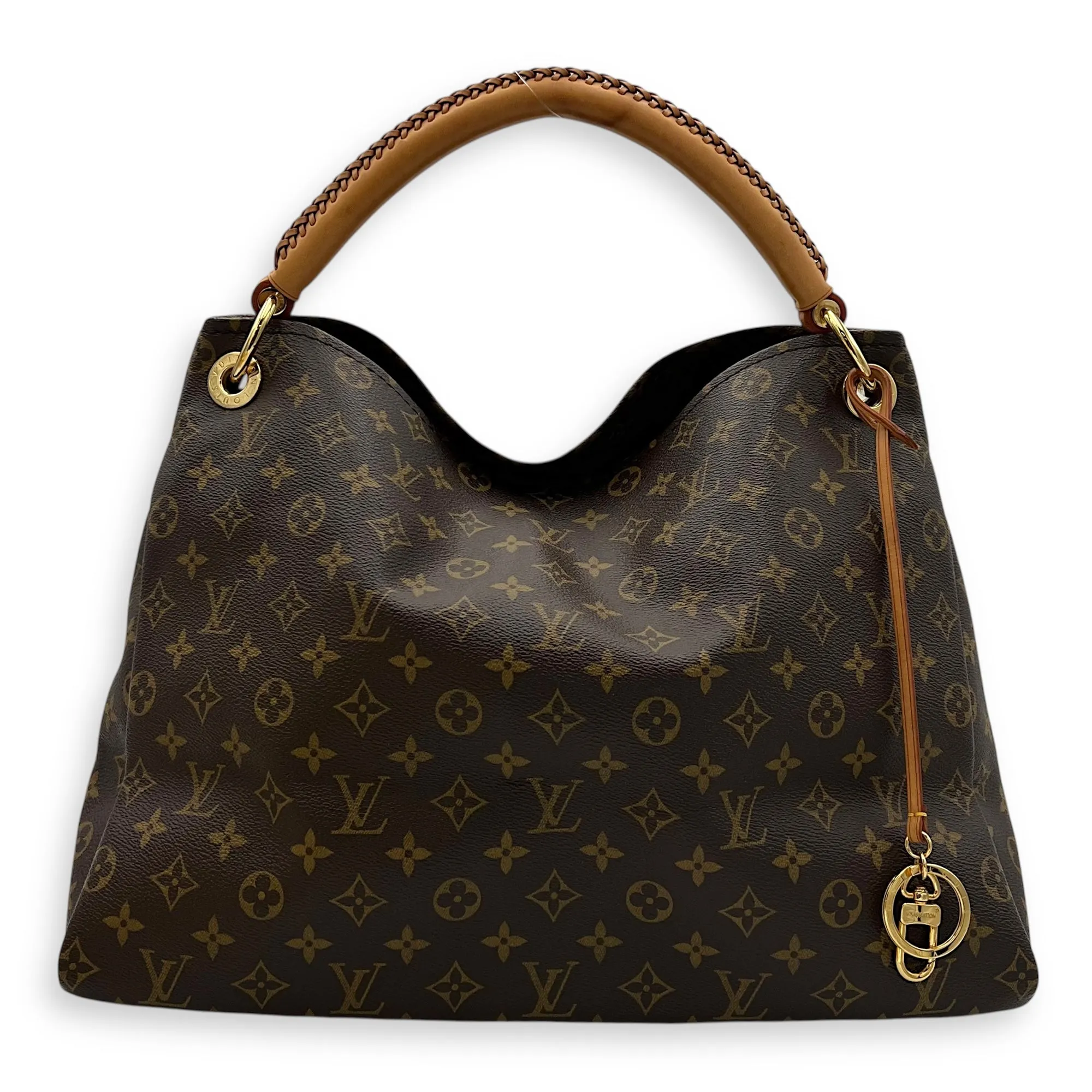 Artsy Brown Top Handle Bag in Monogram Coated Canvas, Gold hardware