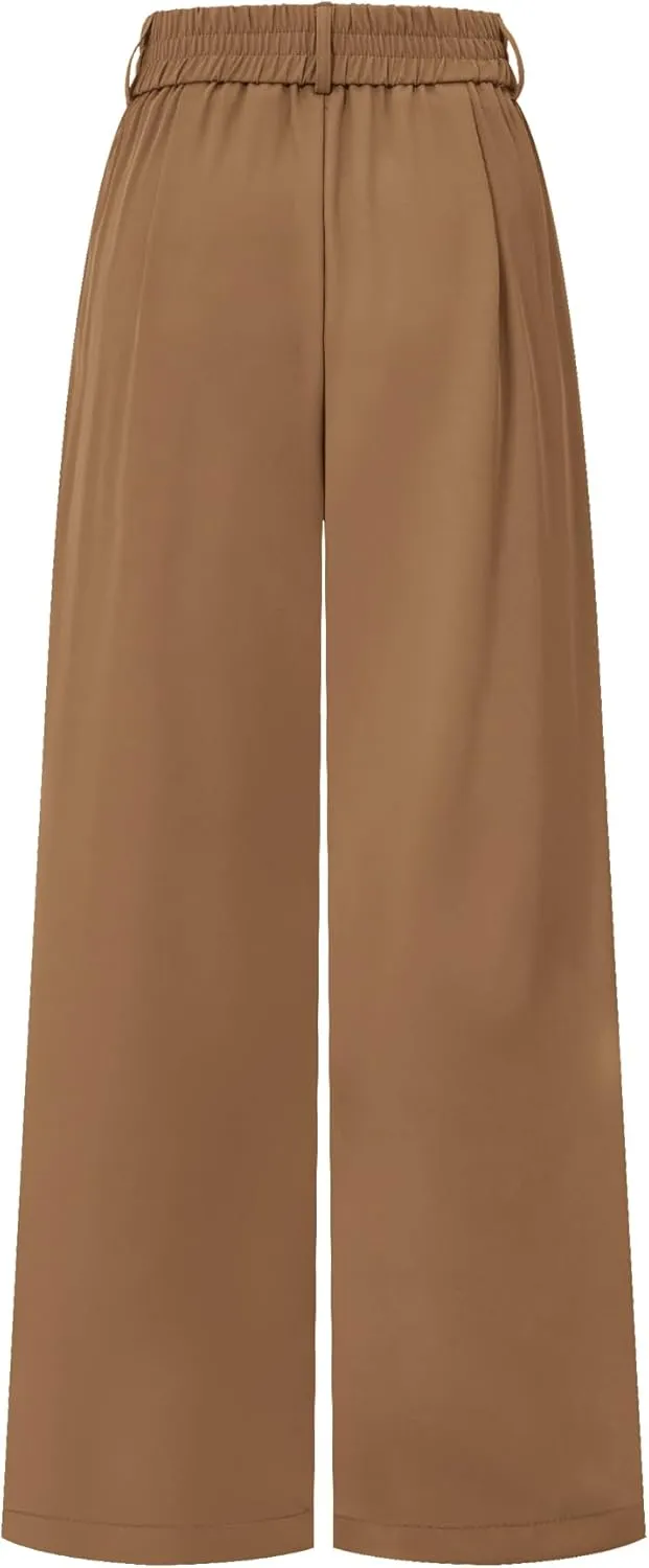 AUXDIO Womens Straight Leg Pants Casual High Waisted Stretchy Double Buttoned Trousers Work Business Dress Pant