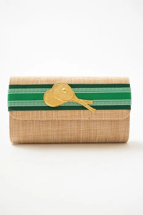 Avery Straw Clutch Green Palm Hunter Layer Double Tennis Rackets