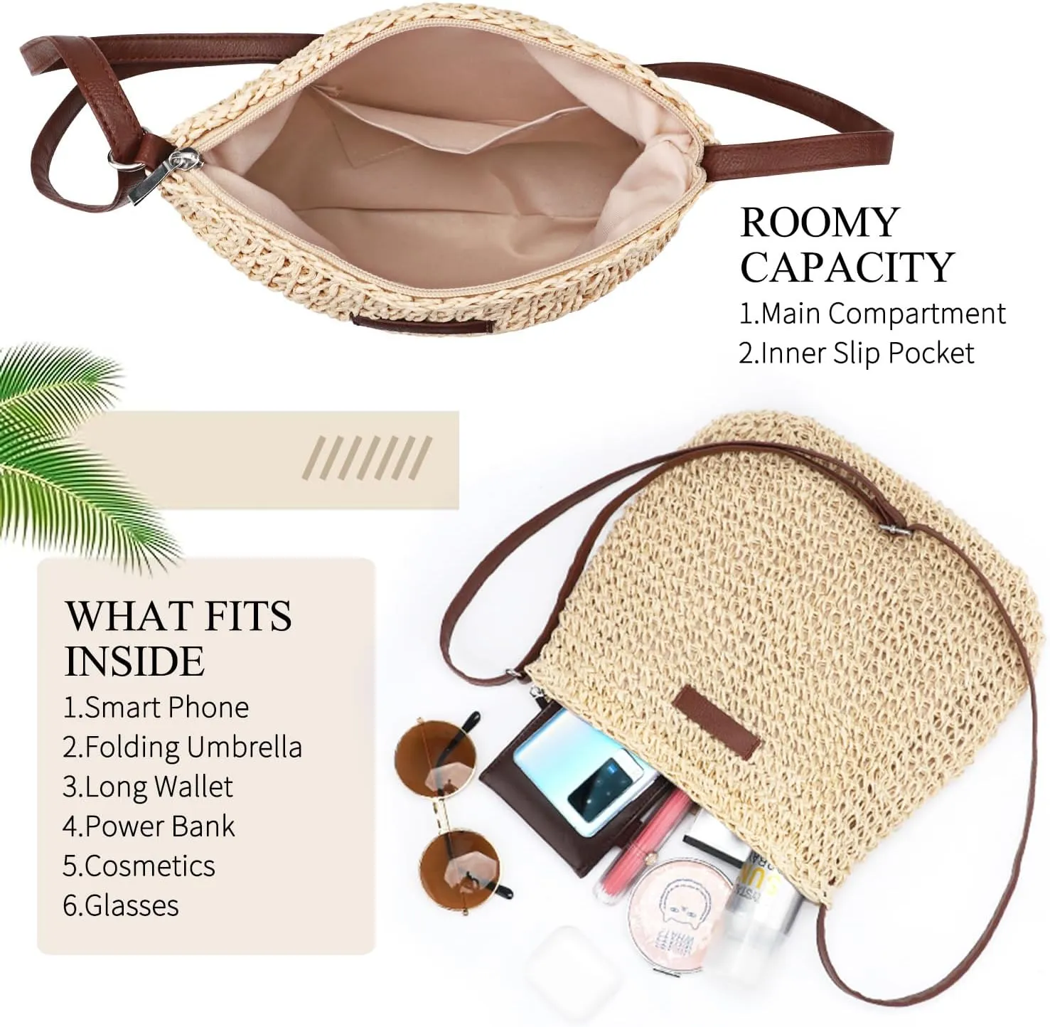 Ayieyill Straw Clutch Bags for Women Shoulder Bag Crossbody Bag Summer Beach Straw Bag Hand-Woven