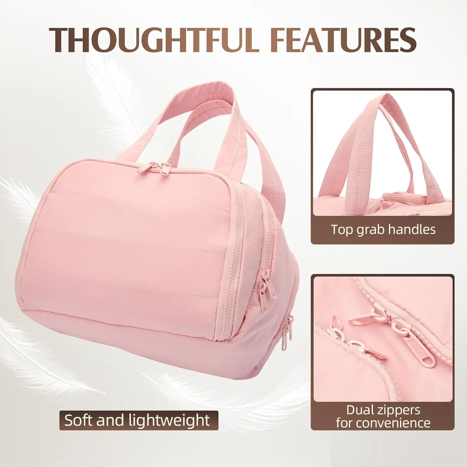 Azooken Women's Travel Toiletry Bag - Oversized Puffy Cosmetic Bag with Wide-Mouth Design,Makeup Essentials,Toiletries & Bathroom Accessories-Pink