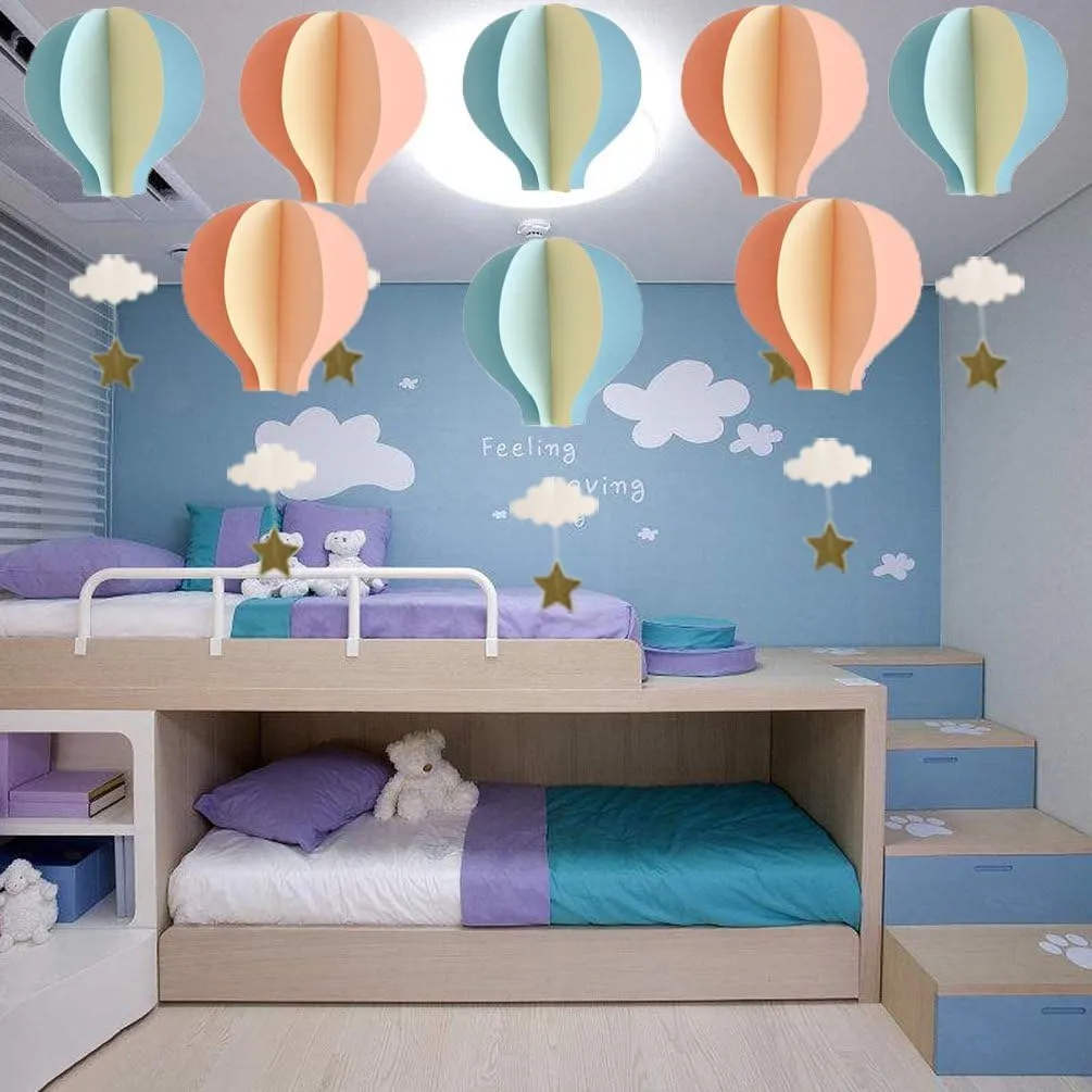 AZOWA 12 Pcs Large Size Hot Air Balloon Paper Garland Hanging Decorations (Blue, 12 Pcs)