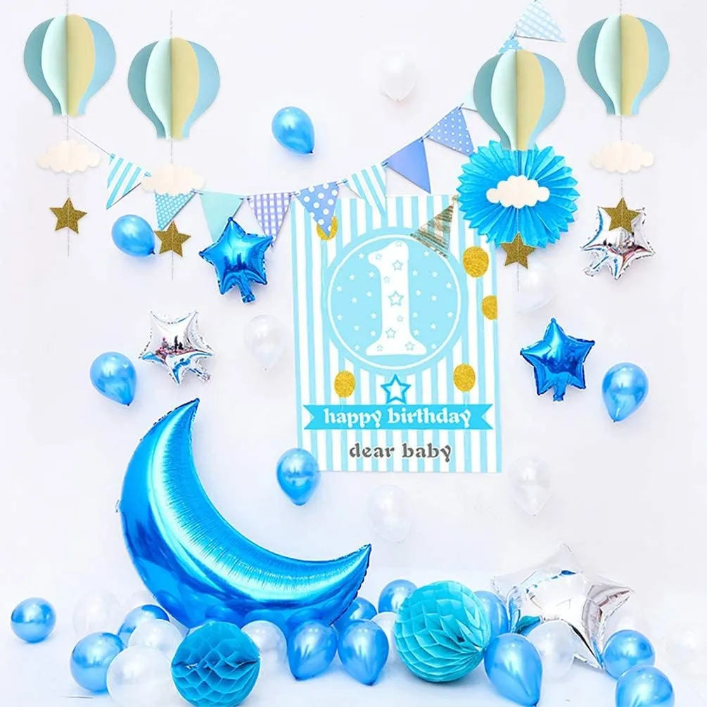 AZOWA 12 Pcs Large Size Hot Air Balloon Paper Garland Hanging Decorations (Blue, 12 Pcs)