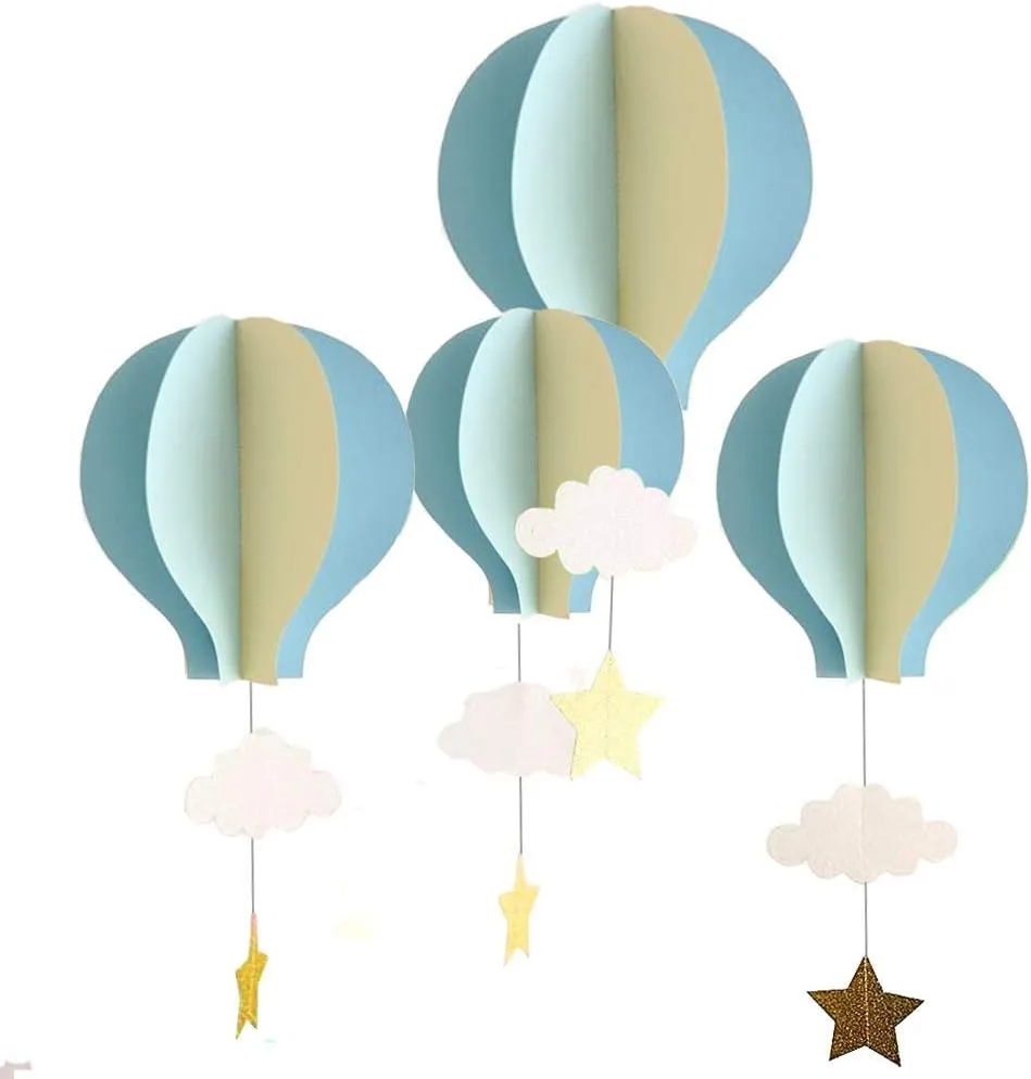 AZOWA 12 Pcs Large Size Hot Air Balloon Paper Garland Hanging Decorations (Blue, 12 Pcs)