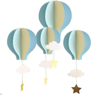 AZOWA 12 Pcs Large Size Hot Air Balloon Paper Garland Hanging Decorations (Blue, 12 Pcs)