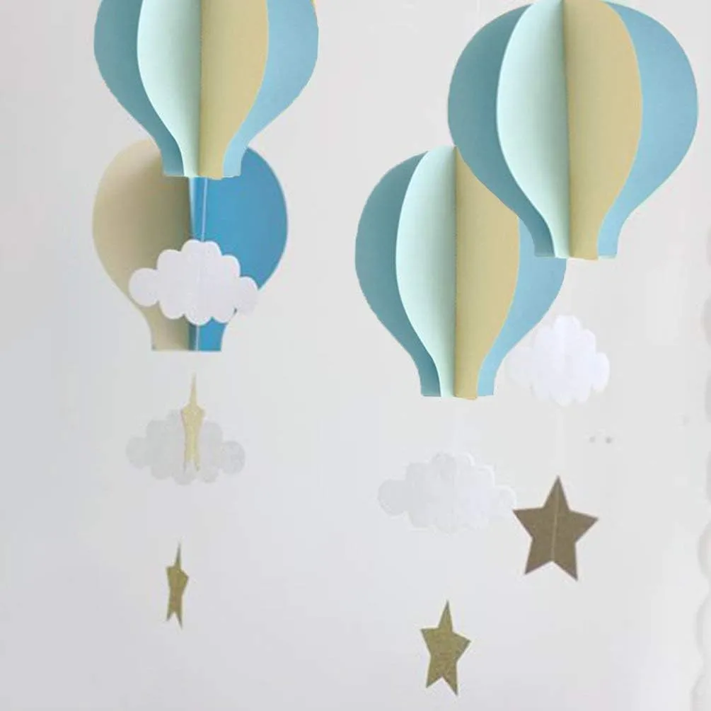 AZOWA 12 Pcs Large Size Hot Air Balloon Paper Garland Hanging Decorations (Blue, 12 Pcs)