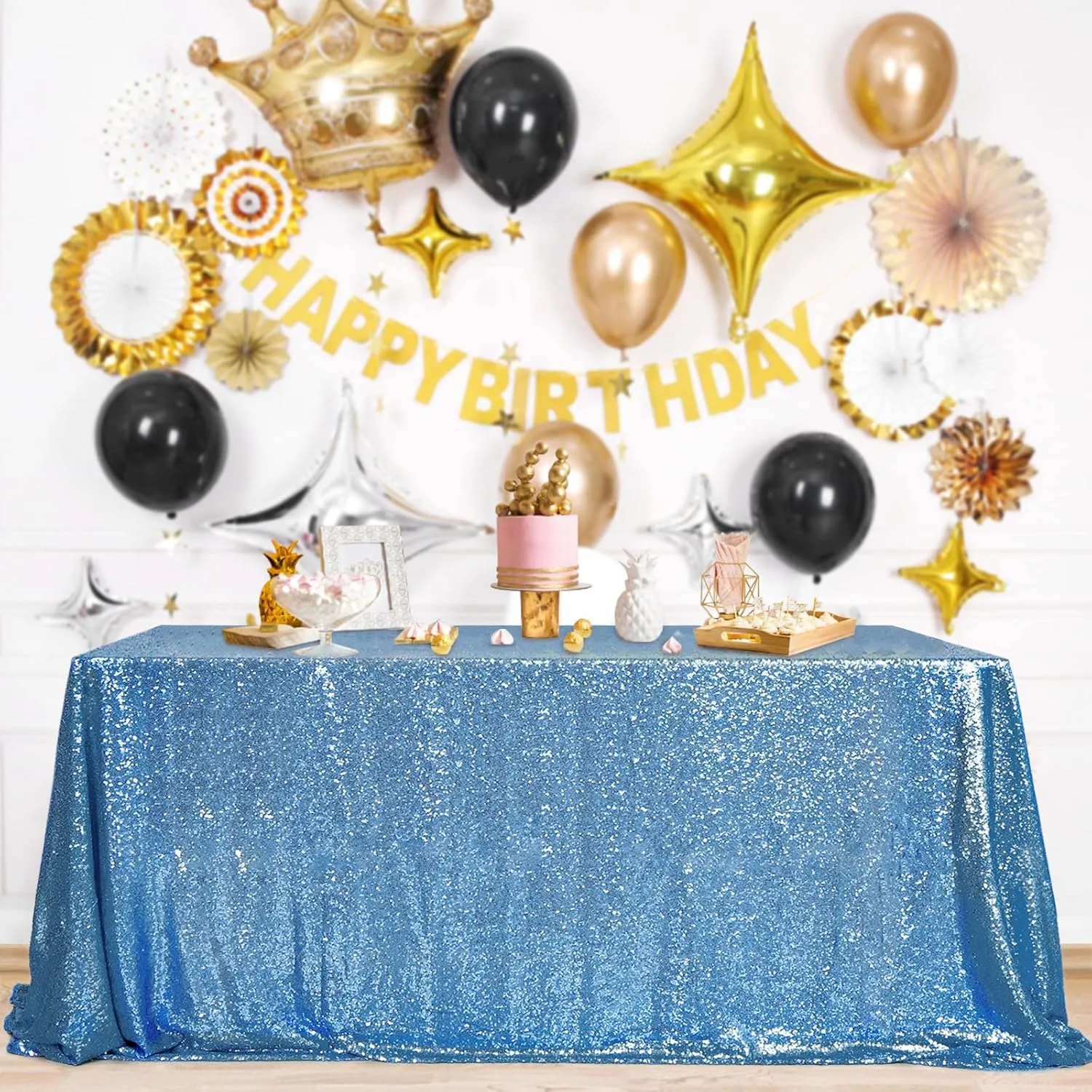 B-COOL Baby Shower Table Cloth 90x132 Inch Sequin Tablecloth Glitter Overlays Baby Blue Sparkly Glam Wedding Decor Shimmer Mermaid Theme Party Decor