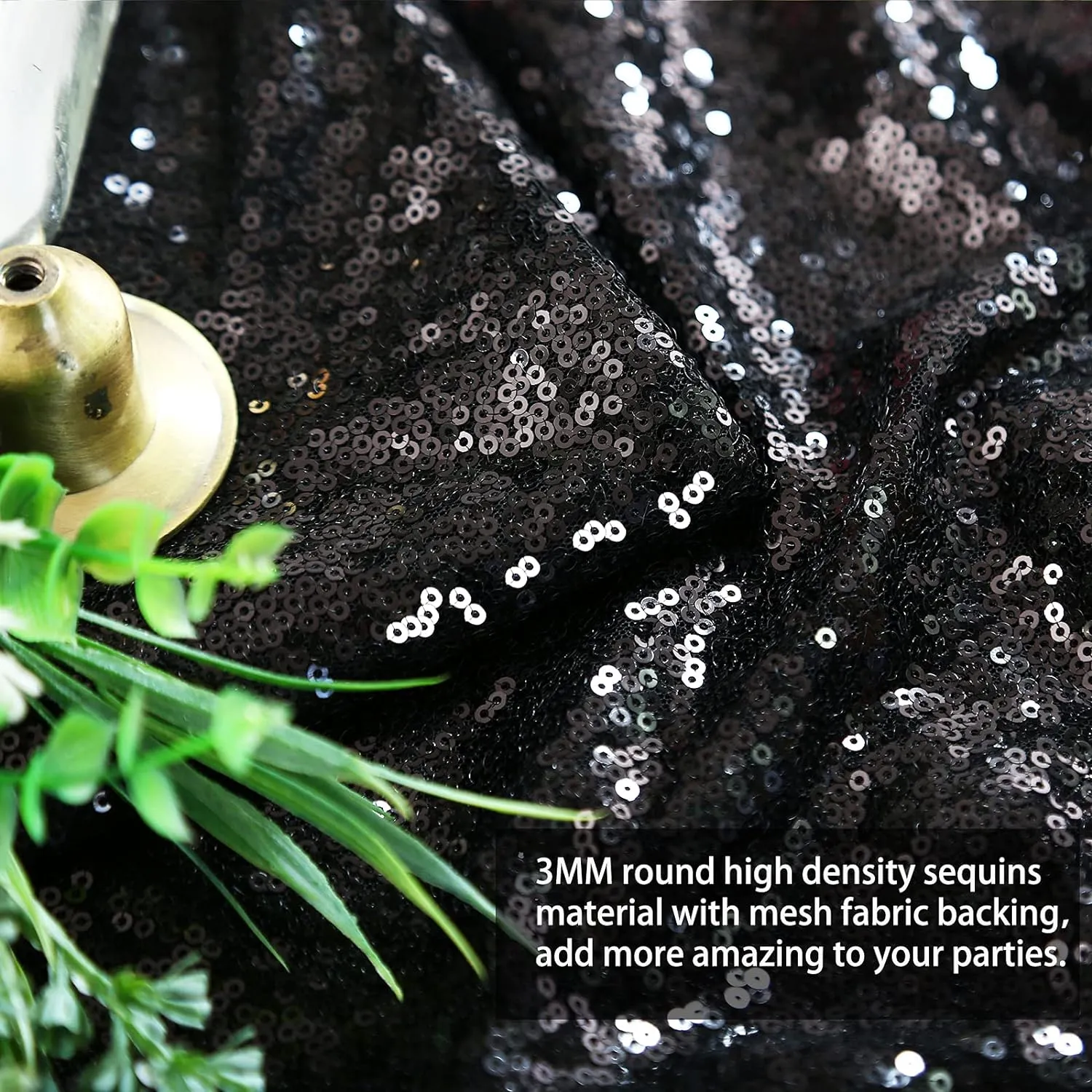 B-COOL Seamless Sequin Table Cloth Black Glitter Design Table Cloth Wedding Overlay Birthday Party Tables Decoration 90x132-inch (Black)