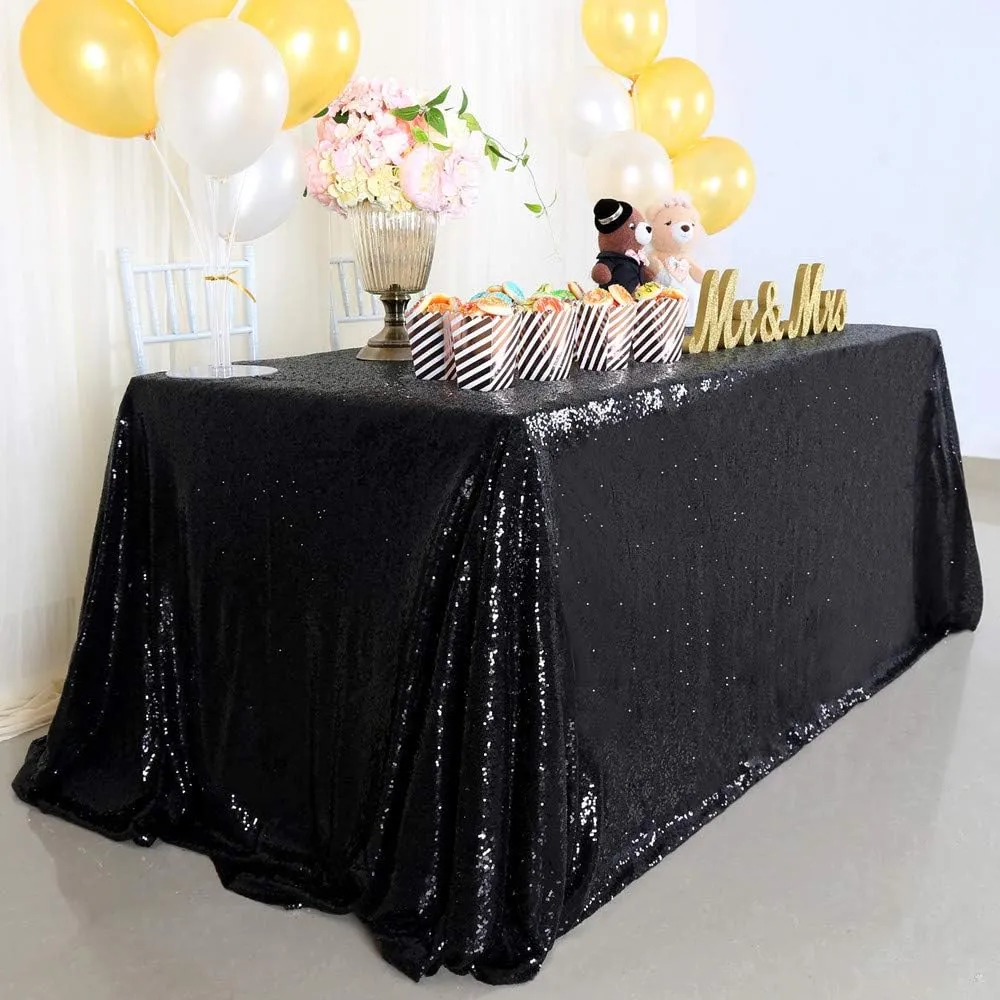 B-COOL Seamless Sequin Table Cloth Black Glitter Design Table Cloth Wedding Overlay Birthday Party Tables Decoration 90x132-inch (Black)
