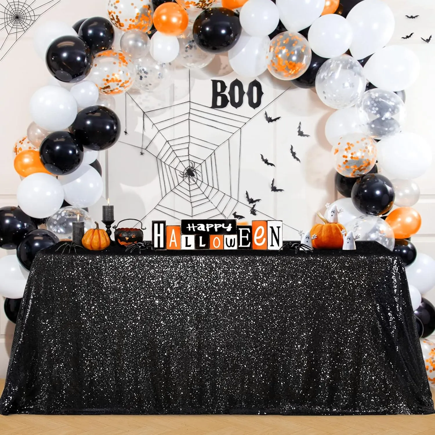 B-COOL Seamless Sequin Table Cloth Black Glitter Design Table Cloth Wedding Overlay Birthday Party Tables Decoration 90x132-inch (Black)