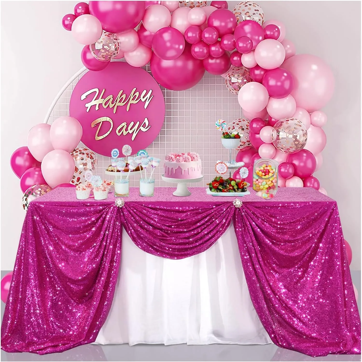 B-Cool Sequin Table Cloth Shimmer Tablecloth Sequin Table Cloth 90x132 Inch Rectangle Fuchsia Sequin Tablecloth Thanksgiving Tablecloth Sparkle Tablecloth Glitz Tablecloth