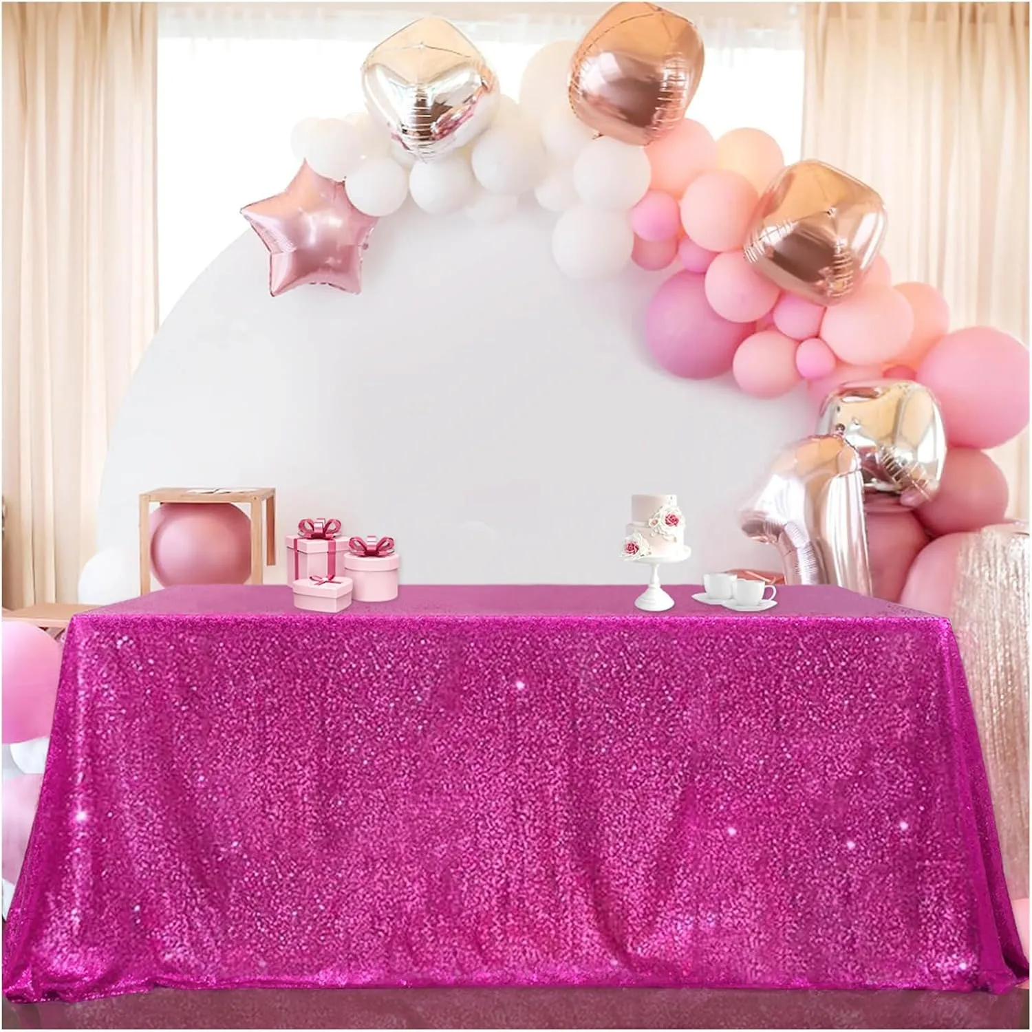 B-Cool Sequin Table Cloth Shimmer Tablecloth Sequin Table Cloth 90x132 Inch Rectangle Fuchsia Sequin Tablecloth Thanksgiving Tablecloth Sparkle Tablecloth Glitz Tablecloth