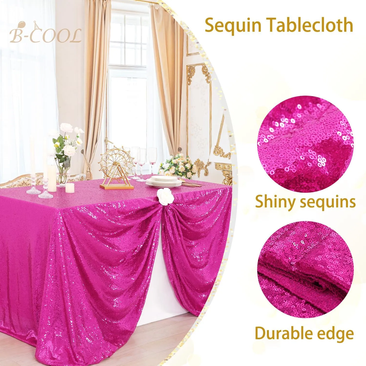 B-Cool Sequin Table Cloth Shimmer Tablecloth Sequin Table Cloth 90x132 Inch Rectangle Fuchsia Sequin Tablecloth Thanksgiving Tablecloth Sparkle Tablecloth Glitz Tablecloth