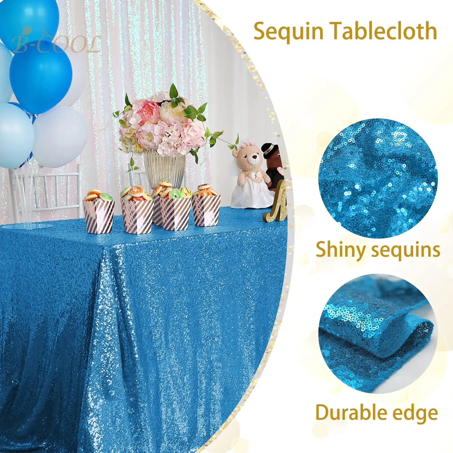B-COOL Sequined Tablecloth Sparkle Tablecloth Holiday Overlay Drapes Mermaid Theme Decorations Reception Birthday Parties 90x132 Inch Table Cloth for Cakes