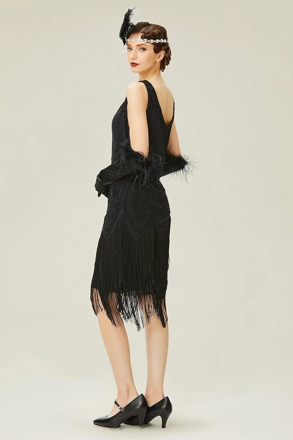 BABEYOND 1920s Flapper Dress Roaring 20s Great Gatsby Costume Dress Fringed Embellished Dress