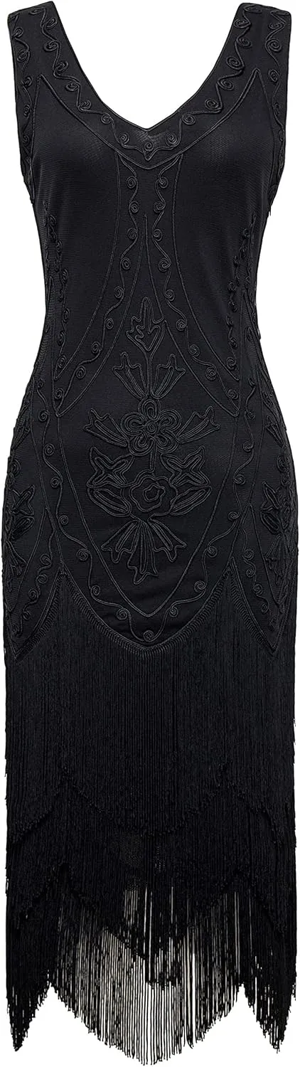 BABEYOND 1920s Flapper Dress Roaring 20s Great Gatsby Costume Dress Fringed Embellished Dress