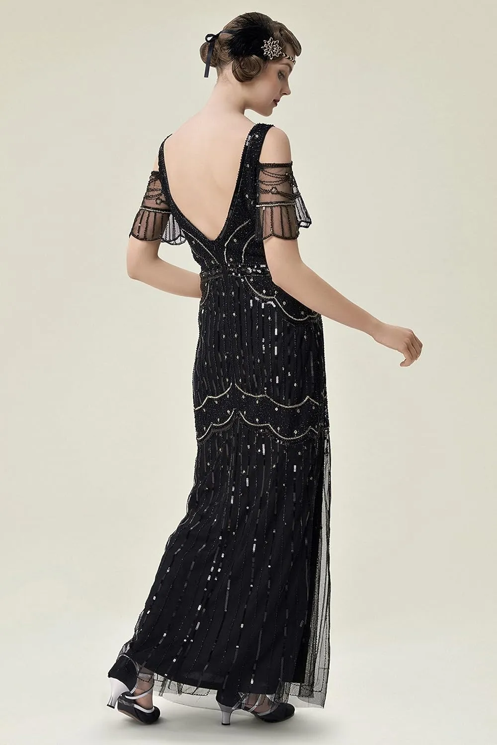 BABEYOND Long Dress V-Neck Party Dress Multi-Layer Long Fringe