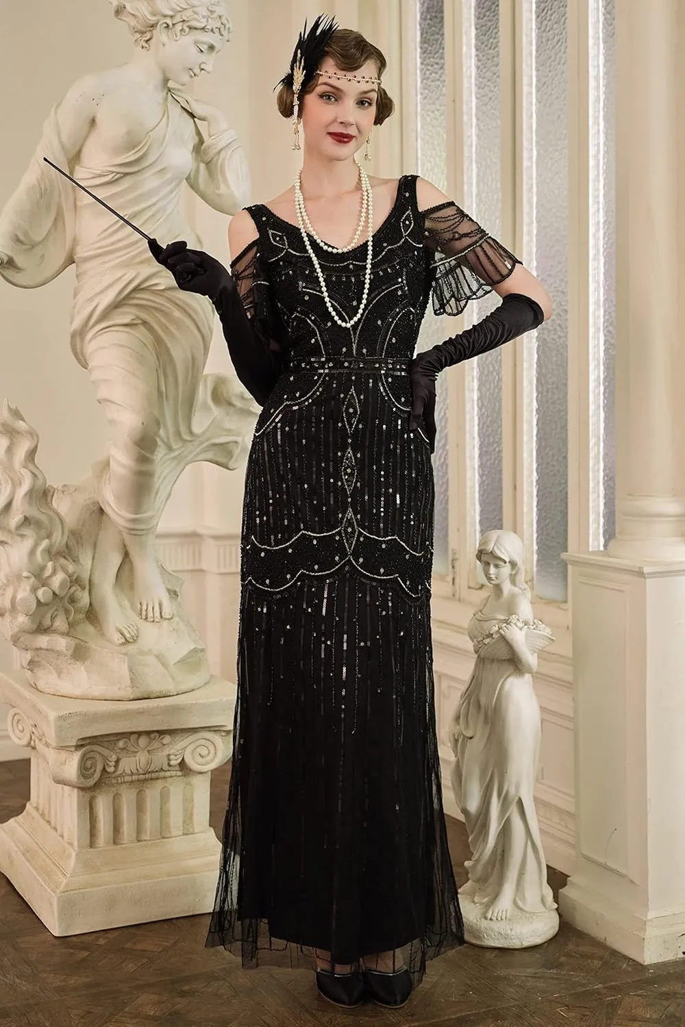BABEYOND Long Dress V-Neck Party Dress Multi-Layer Long Fringe
