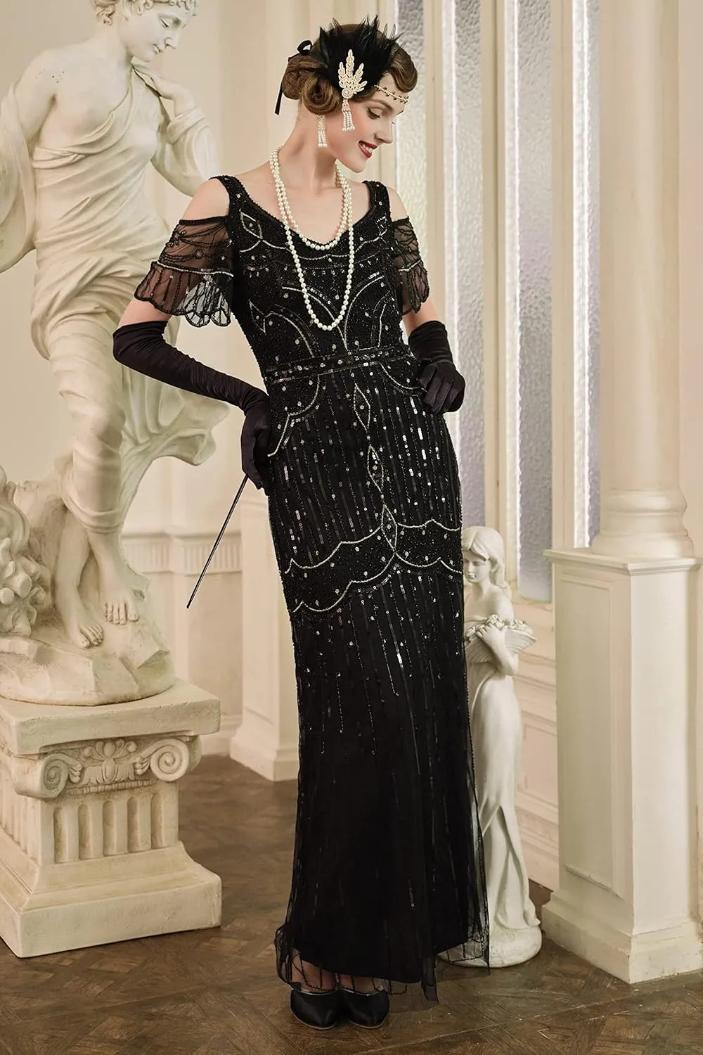 BABEYOND Long Dress V-Neck Party Dress Multi-Layer Long Fringe