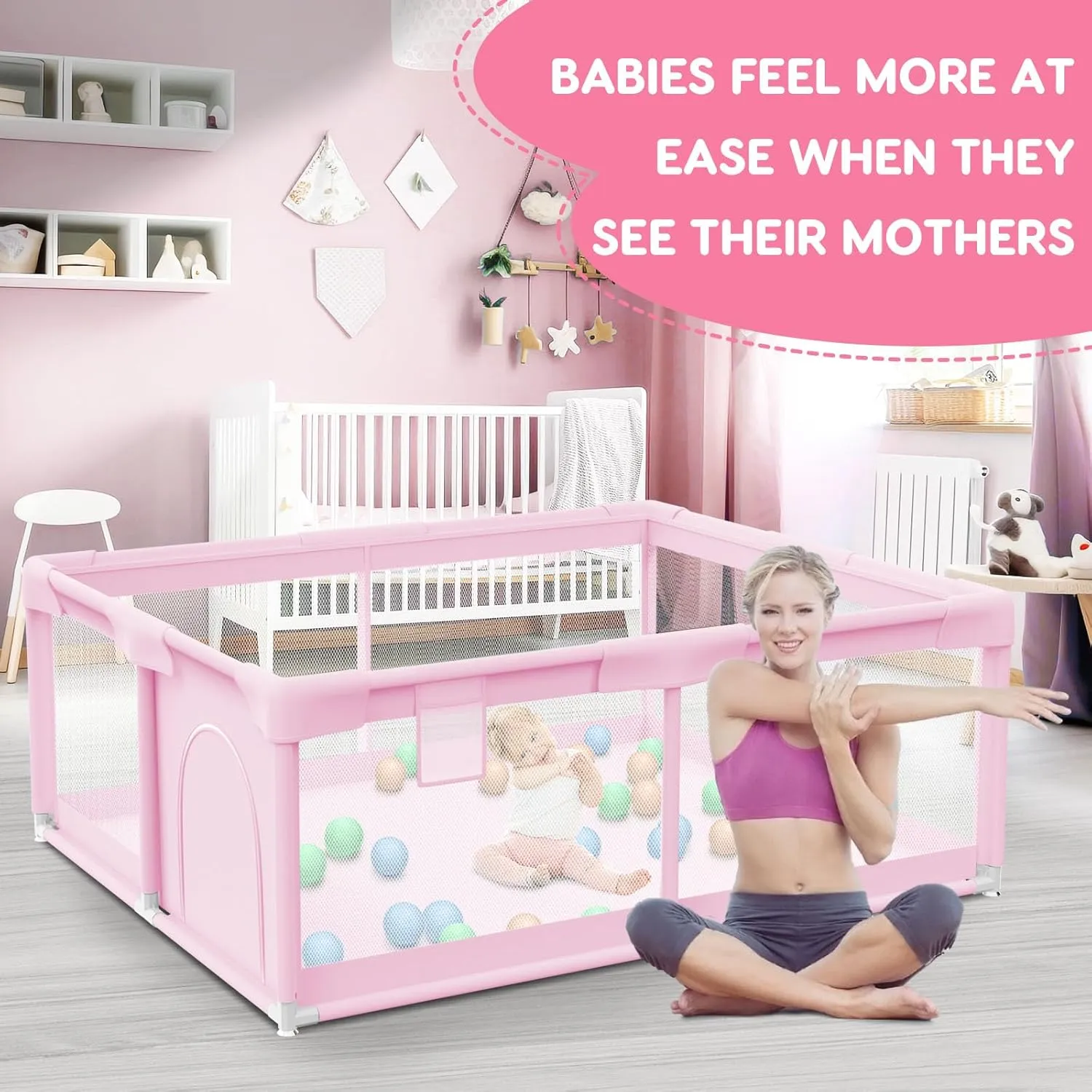 Baby Playpen for Toddler, Playpen for Babies 50" × 50" Baby Fence Playards, Kids Safety Play Pen Area for Indoor & Outdoor (Pink)