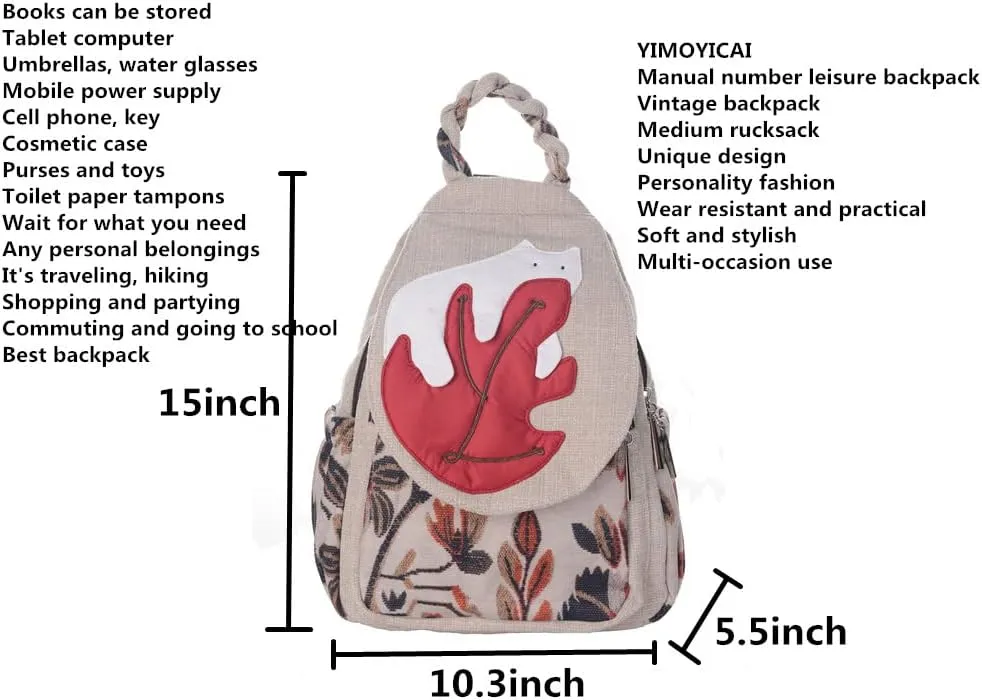 Backpack Purse for Women Girl's Convertible Sling Bag Boho Hippie Embroidered Woven Canvas with Woven Cotton Perfect Small Sling Bag Polar Bear